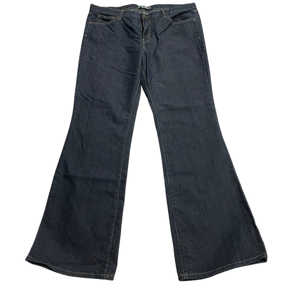 VTG NWOT Fashion Bug Jeans Boot Cut Yellow Square Size 16 Dark Blue Stretch